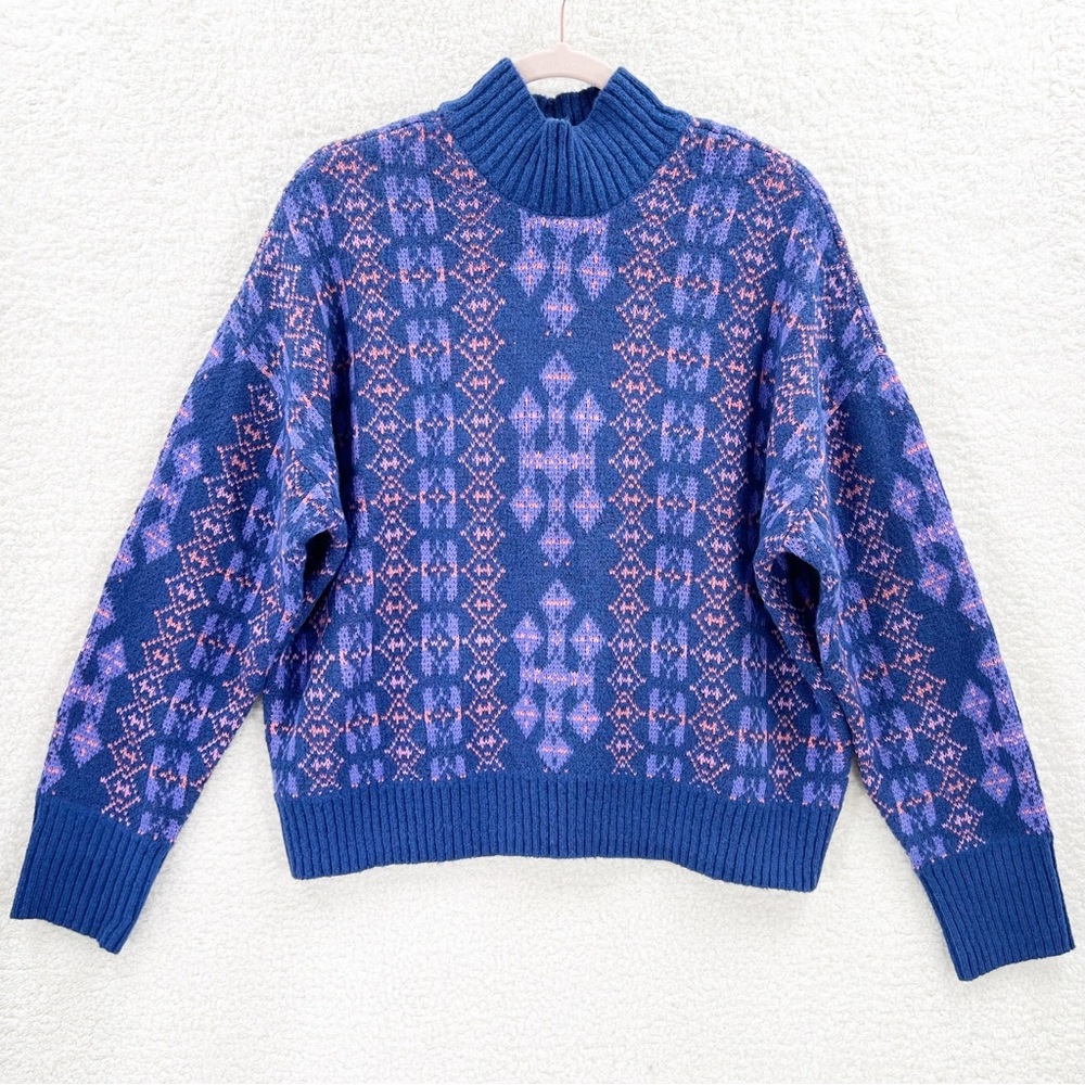 Lane Bryant Geo Print Classic Long Sleeve Mock Neck Jacquard Pullover Sweater